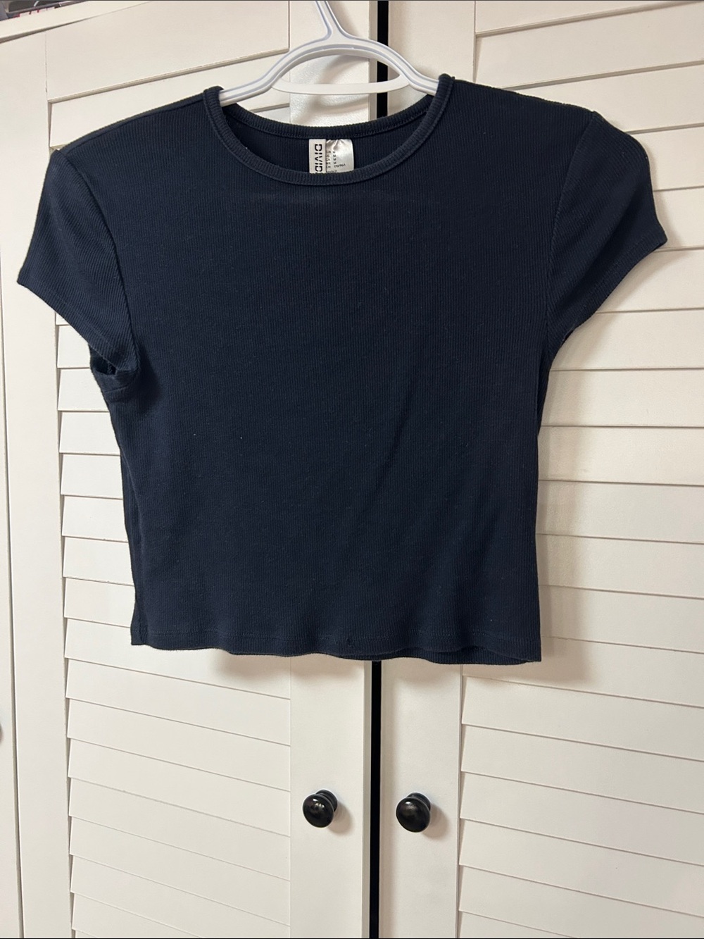 Cropped Navy Ribbed Tee - Unknown Brand